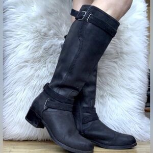Ugg Darcie Black Leather Suede Riding Boots Size 6